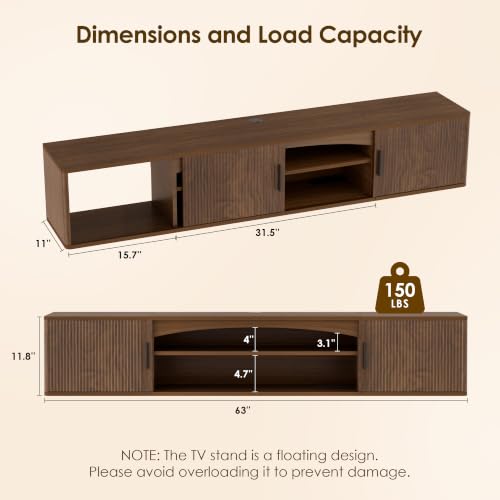 Floating TV Stand Entertainment Center - 63 Inch Floating TV Console Shelf, view 3