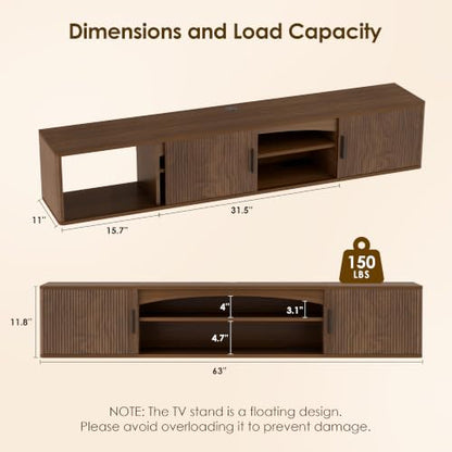Floating TV Stand Entertainment Center - 63 Inch Floating TV Console Shelf, view 3