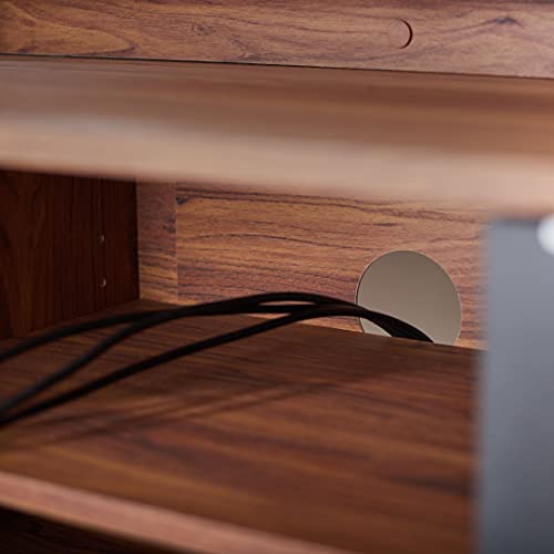 SAFAVIEH Diara TV Stand for up to 55" Flatscreen – Walnut & Black, 2 Doors with Interior Storage, 2 Open Shelves, Entertainment Media Console (MED9603B)