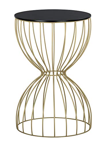 Elle Décor Cami Modern Hourglass End Table, Metal Side Table with Metal Top, or Coffee Table for Living Room, Decorative Round Accent Nightstand for Bedroom (Gold/Black), 23.75in (H)