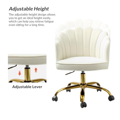 Velvet Home Office Desk Chair with Gold Base, Ivory