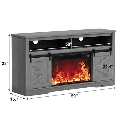 Fireplace TV Stand for 65 Inch TV with 26'' Fireplace (Pale Gray), view 3