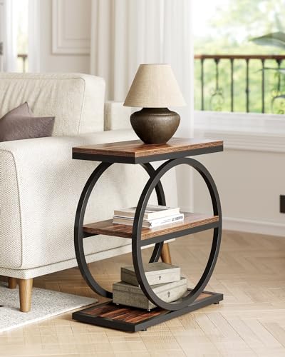 End Table, 3-Tier Side Table, Slim Sofa Side Table for Living Room, Tall Bedside Table Nightstand for Bedroom, Rustic Brown and Black