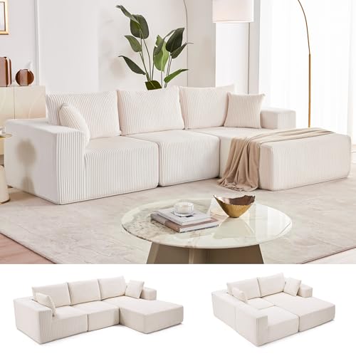 108” Modular Sectional Sofa, Cloud Sectional Couch with Deep Seat, Modern Modular L-Shape Sofa with Chaise,Upholstered Boneless Couches for Living Room (Corduroy, Beige)