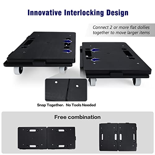 Furniture Dolly, 2 Pack Small Flat Moving Dolly, Furniture Movers with 4 Wheels, 500Lbs Capacity, Connectable and Portable Dollies for Heavy Appliance, Black