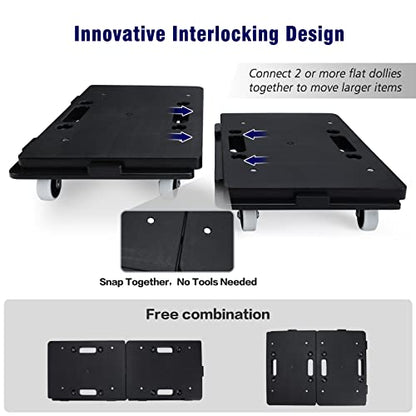 Furniture Dolly, 2 Pack Small Flat Moving Dolly, Furniture Movers with 4 Wheels, 500Lbs Capacity, Connectable and Portable Dollies for Heavy Appliance, Black