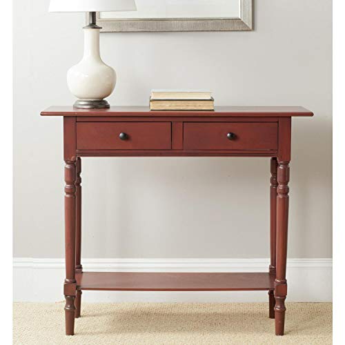 SAFAVIEH Home Collection – Rosemary Dark Cherry Console Table with Drawers & Shelf, Classic Contemporary Storage Console, Turned Leg Design (AMH5705D)