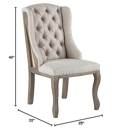 Furniture Sheen Off-White Tufted Linen Dining Chair