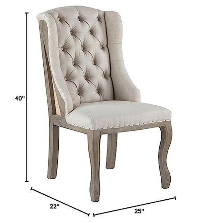 Furniture Sheen Off-White Tufted Linen Dining Chair