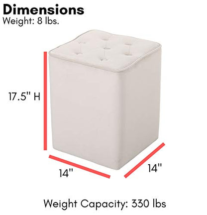 Tufted Tan Velvet Ottoman Foot Stool - Square - Soft Compact Padded Stool - Great for The Living Room, Bedroom and Kids Room - Upholstered Small Furniture