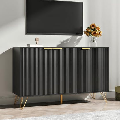 Storage Cabinet with 3 Doors, Sideboard Buffet Cabinet with Storage, Coffee Bar Cabinet with Metal Legs and Adjustable Shelf for Kitchen, Dining Room, Living Room, Office, Black