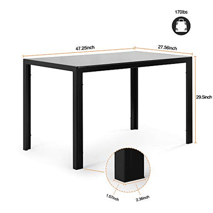 5-Piece Kitchen Dining Table Set Tempered Glass Tabletop, 4 Faux Leather Chairs - Black