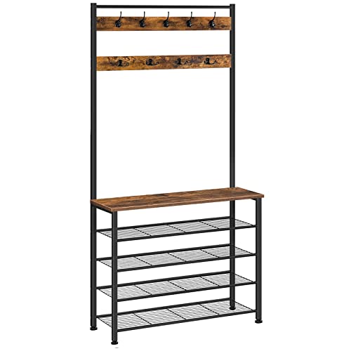 Hall Tree, Coat Rack with Shoe Rack, Hall Tree with Bench, view 2
