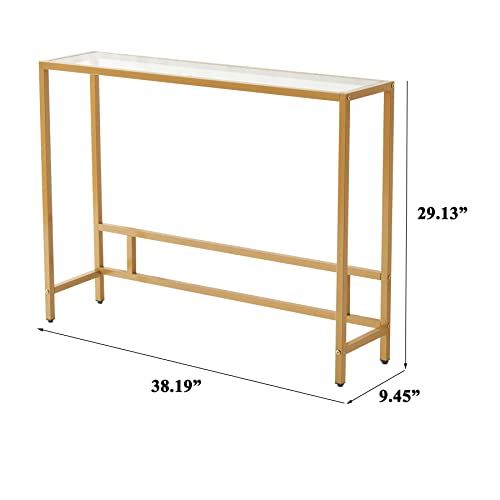 Small Modern Console Table for Entryway, Tempered Glass with Metal Frame Sofa Table for Living Room, Hallway, Office (Single-Layer, Gold)