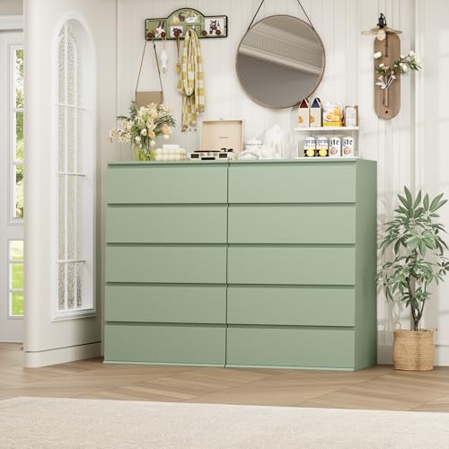 5 Drawer Dresser Tall Dresser with Large Storage Space, Modern Chest of Drawers, 23.6L x 17.6W x 39.1H Inch Storage Organizer Cabinet for Home, Green
