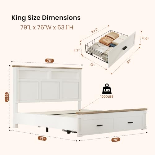 54" Tall King Bed Frame with Farmhouse Roman Column Headboard, view 3