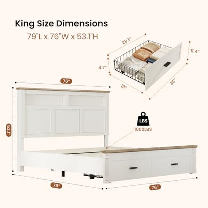54" Tall King Bed Frame with Farmhouse Roman Column Headboard, view 3