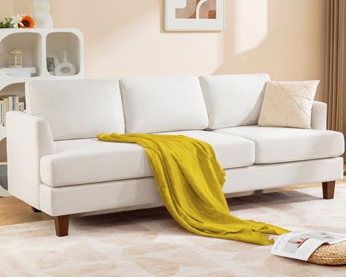 3 Seater Sofa Couch with Deep Seats, 89" Mid Century Modern Upholstered Sofa, Comfy Sofas with Armrests, Couches for Living Room, Bedroom, Apartment and Office (Beige)