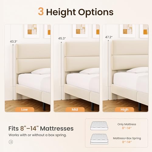King Size Platform Bed Frame with Velvet Headboard, view 4