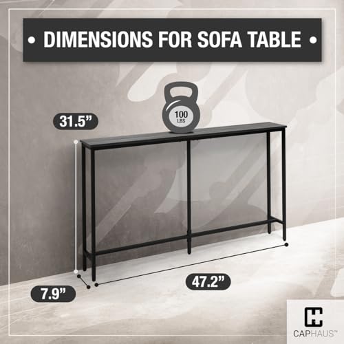 47" Narrow Long Console Table Behind Couch, Sofa Table for Entryway Living Room, Skinny Long Hallway Table, Grey Oak