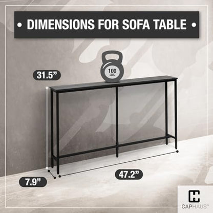 47" Narrow Long Console Table Behind Couch, Sofa Table for Entryway Living Room, Skinny Long Hallway Table, Grey Oak