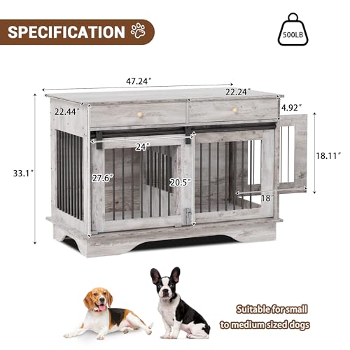 Multi-Functional Large Wooden Dog Crate Furniture – Double Kennel End Table, view 3