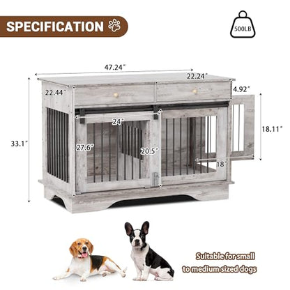 Multi Functional Wooden Dog Crate Furniture Double Kennel End Table Gray, view 8