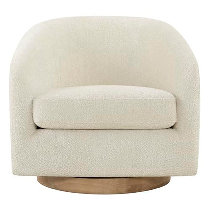 CHITA Swivel Accent Chair Set of 2, FSC Wood Frame, Fully Assembled, Cream | Fabric Barrel Arm Chair with 360° Swivel Solid Wood Base, Mid Century Modern Living Room Chair, 31"x31"x28", 350 Lb Capacity