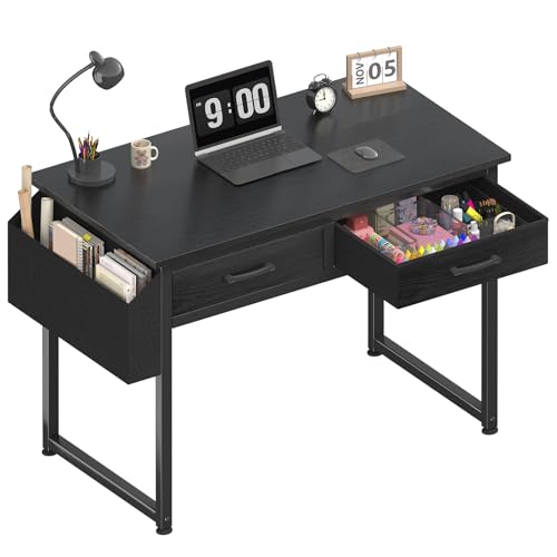 DLisiting 32 Inch Small Desk with Drawers, Black, view 2