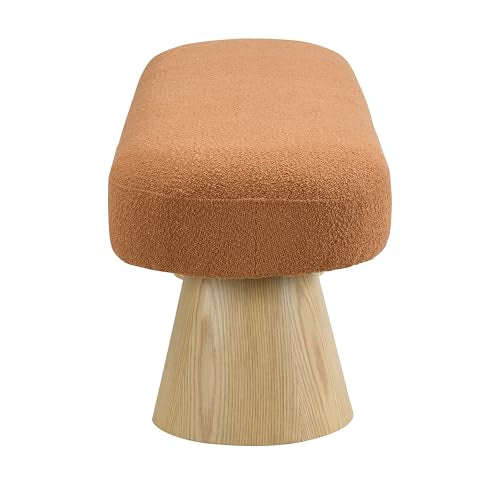 Dining Bench for Dining Room, Upholstered Bedroom End of Bed Entryway Bench, Boucle Ottoman for Living Room, 64" L Stool Top Wood Leg 300 LBS Weight Capacity, Orange