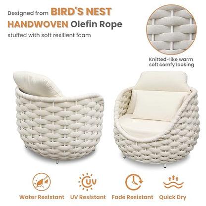 Patio Accent Chairs Set of 6: Aluminum Porch Lounge Chair with Arms - Woven Rope Cushioned Armchair - Modern One Seater Sofa - Outdoor Deck Furniture for 400lbs Balcony Yard Garden Hotel, Beige