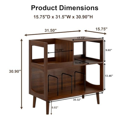 Record Player Stand with Vinyl Storage, Mid-Century Turntable Stand, Walnut, view 3