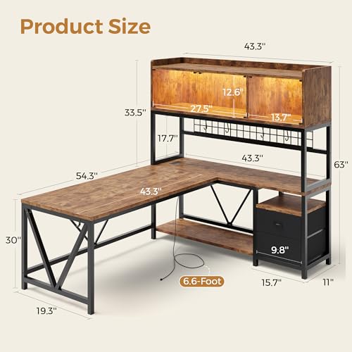 L Shaped Gaming Desk with Drawers, view 3