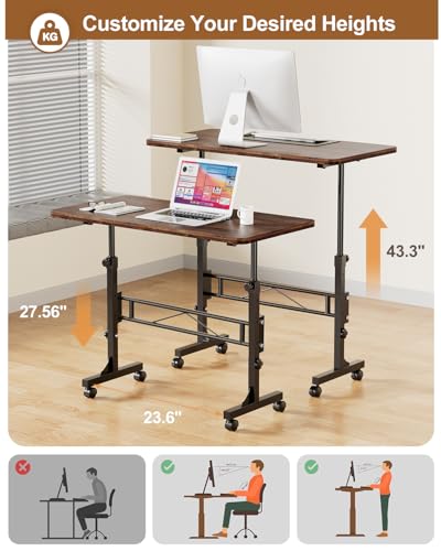 Small Standing Desk Adjustable Height, Mobile Stand Up Desk with Wheels, view 4