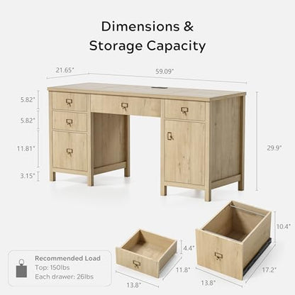 Modern Executive Desk with File Drawers Cabinet, view 3