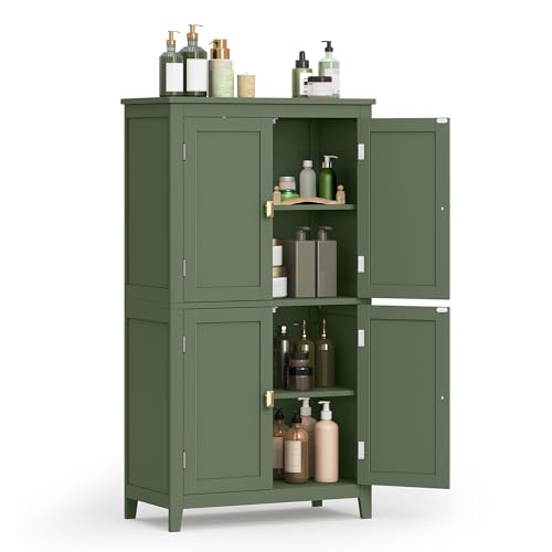 VASAGLE Floor Storage Cabinet, Freestanding Unit, 4 Doors | Adjustable Shelves, 11.8 x 23.6 x 43.3 Inches, for Entryway, Bathroom, Forest Green, UBBC552C01