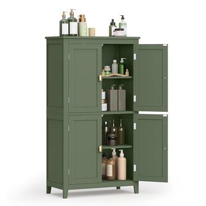 VASAGLE Floor Storage Cabinet, Freestanding Unit, 4 Doors | Adjustable Shelves, 11.8 x 23.6 x 43.3 Inches, for Entryway, Bathroom, Forest Green, UBBC552C01