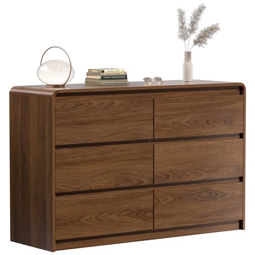 6 Drawer Dresser, 47" Wide Walnut Dresser Wooden Dresser for Bedroom, view 2
