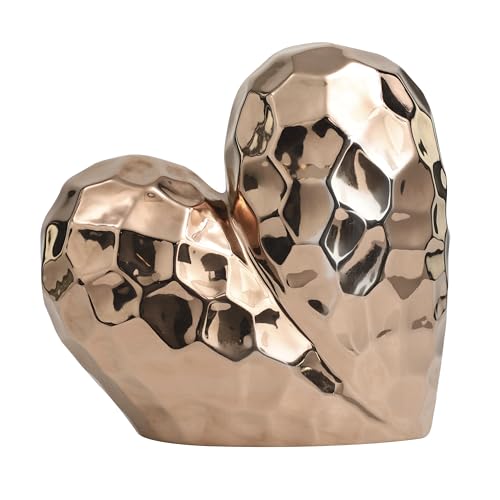 Deco 79 Ceramic Heart Decorative Sculpture Dimensional Angled Origami Inspired Home Decor Statue with Faceted Exterior, Accent Figurine 12" x 6" x 11", Rose Gold