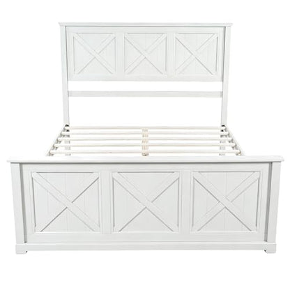 4 Piece Bedroom Set, Rustic Queen Size Bedroom Furniture Sets with Storage Nightstands and 1 Dresser, Bedroom Furniture Sets with Wood Platform Bed Frame for Bedroom, White