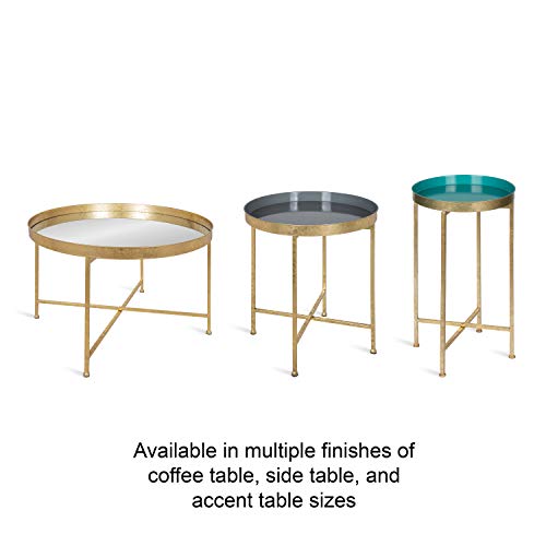 Celia Modern Glam Round Coffee Table, 28.25" x 28.25" x 19", Navy Blue and Gold Leaf, Chic Sophisticated Accent Table