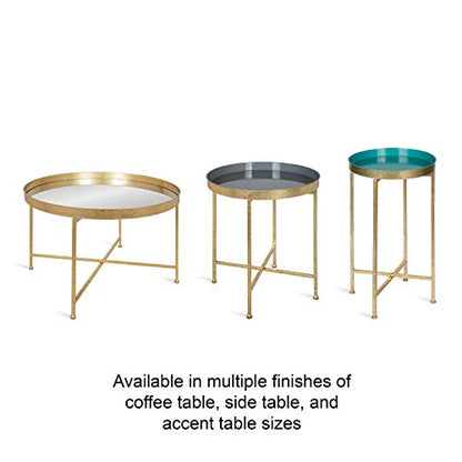 Celia Modern Glam Round Coffee Table, 28.25" x 28.25" x 19", Navy Blue and Gold Leaf, Chic Sophisticated Accent Table