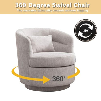 Swivel Accent Chair, 360 Degree Round Swivel Barrel Chair with Pillow, Upholstered Comfy Barrel Armchair Single Club Sofa Chair for Living Room,Bedroom, Reading Room, Grey