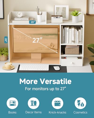 White Desk Hutch Dorm with Drawer, Computer Desk Organizer Shelf with 4 Shelves, view 8