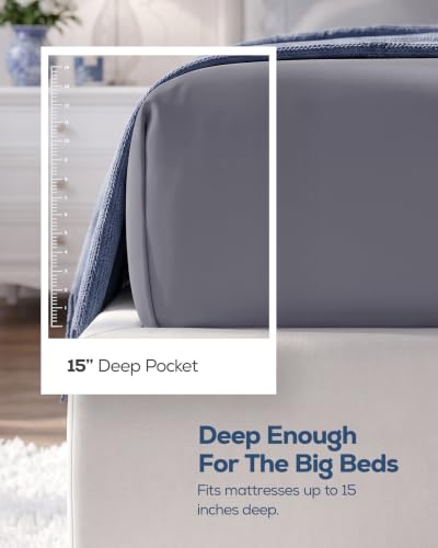 Queen Fitted Sheet, Ultra Soft Fits Up to 15 Inch Deep Pocket, Grey, view 3