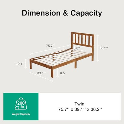 12inch Twin Size Bed Frame Wooden Twin Platform Bed Frame, view 3