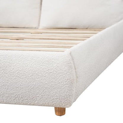 California King Boucle Platform Bed with 2 Headboard Pillows, White, view 6