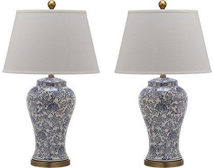 SAFAVIEH Lighting Collection – Spring Blossom Set of 2 Blue & White Floral Chinoiserie Table Lamps, 29-Inch Ceramic Lamps for Bedroom, Living Room, Home Office (LIT4170B-SET2)