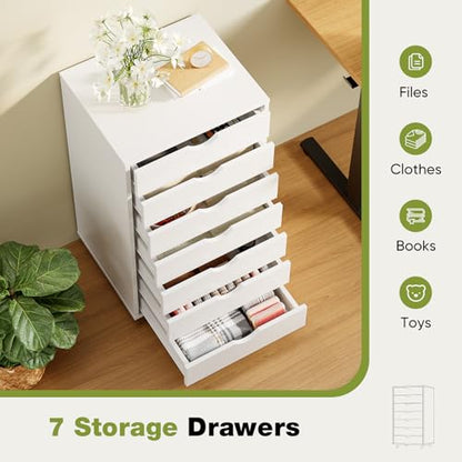 7 Drawer Rolling Storage Cabinet, Wood Under Desk Mobile Dresser with Wheels, view 6