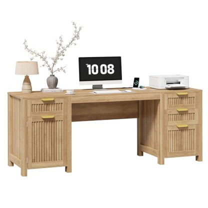 62" Fluted Computer Desk with 4 Drawers & Storage Cabinet for Home Office, view 2